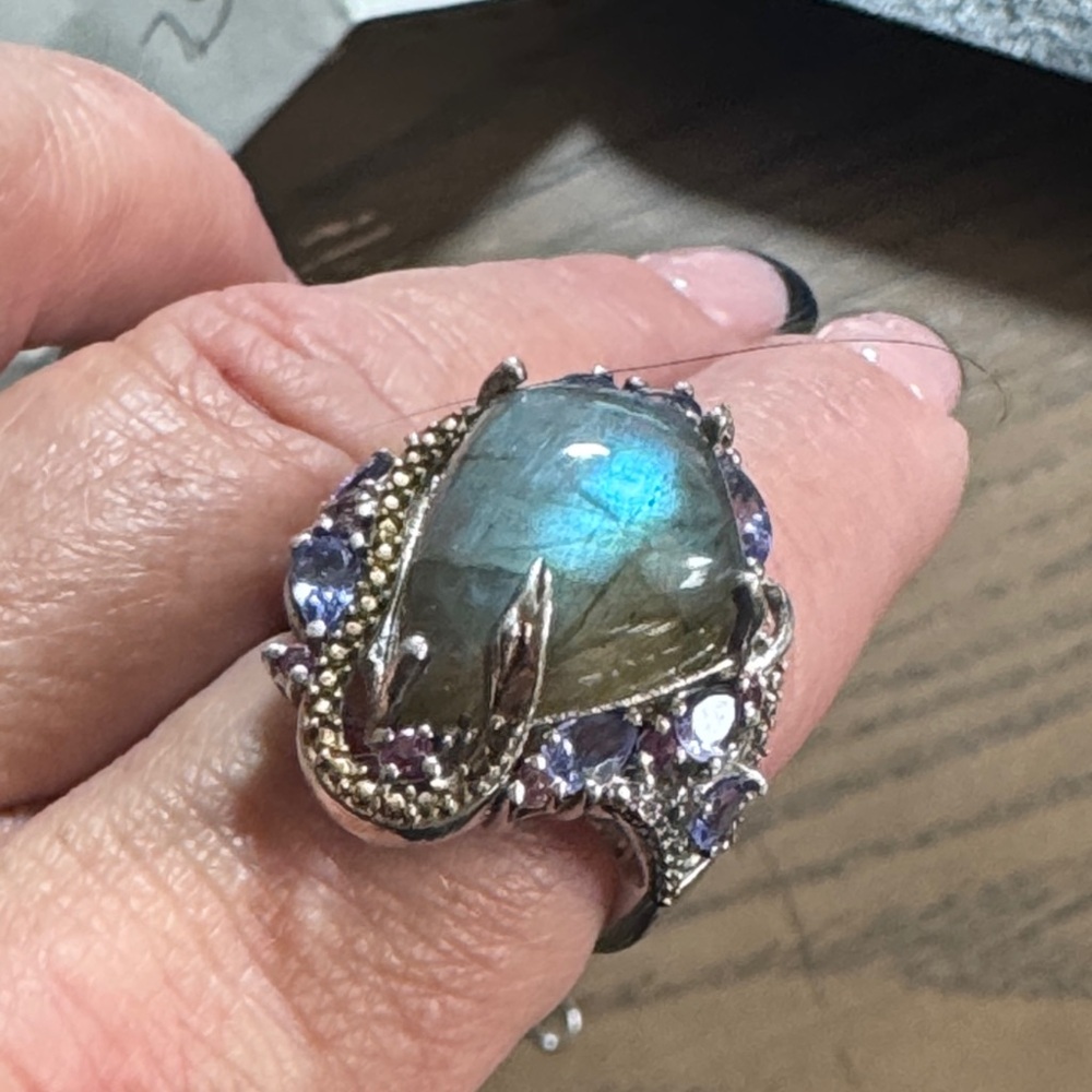 Vintage Sajen sterling silver ring with labradorite and amethyst. - Picture 2 of 9